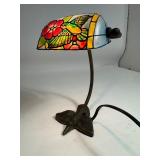 Brass Bronze Metal Hummingbird Painted Stained Glass Style Lamp