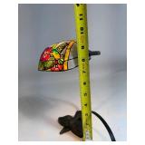 Brass Bronze Metal Hummingbird Painted Stained Glass Style Lamp