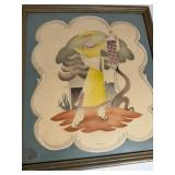 Airbrushed Watercolor Print from the 1940s by Bernard