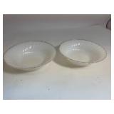Lot of 2 Fire King White Swirl Serving Bowls with Gold Trim - Anchor Hocking