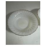 Lot of 2 Fire King White Swirl Serving Bowls with Gold Trim - Anchor Hocking