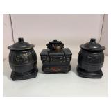 Set of (3) McCoy Pottery Pot Belly Stove Cookie Jars
