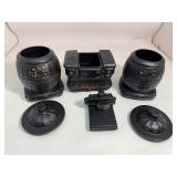 Set of (3) McCoy Pottery Pot Belly Stove Cookie Jars