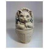American Bisque Cat in Basket Cookie Jar