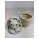 American Bisque Cat in Basket Cookie Jar