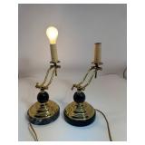 Set of (2) Brass Bankers Student Desk Lamp Adjustable Swing Arm With Marble Base - Works!