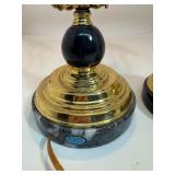 Set of (2) Brass Bankers Student Desk Lamp Adjustable Swing Arm With Marble Base - Works!