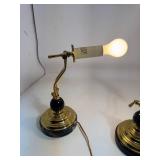 Set of (2) Brass Bankers Student Desk Lamp Adjustable Swing Arm With Marble Base - Works!