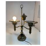 Vintage Brass Double Light Ornate Key Switch Table Accent Lamp Light -Works!