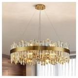 YUYI 31.5 in. 16-Light Gold Crystal Chandelier, Modern Round K9 Crystal Hanging Pendant Ceiling Light Fixture