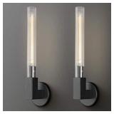 YUYI 19 in. 1-Light Black Wall Sconce, Modern Glass Vanity Lights Set of 2, Wall Lamp for Bathroom, Living Room, Bedroom
