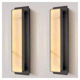 YUYI 20 in. 1-Light Black LED Wall Sconce, Natural Alabaster Modern Wall Light for Bedroom, Bathroom, Living Room