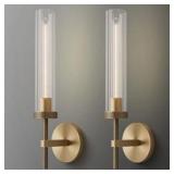 YUYI 19 in. 1-Light Gold Wall Sconce, Modern Wall Light with Glass Tube for Living Room, Dining Room (2-Sets)