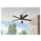 Hampton Bay Caltris 52 in. Integrated LED Indoor/Outdoor Matte Black Ceiling Fan with Light and Pull Chains Included