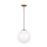 Leo Hanging Globe 14 in. 1-Light Satin Brass Pendant with Smooth White Glass Shade