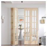 easelife 48 in. x 80 in. (Double 24 in. Bifold Door) Pre Assembled Clear Glass Spruce Solid Core Wood Bi-fold Door with Hardware