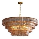 YUYI Modern Chandelier 36 in. 6-Lights Gold Crystal Drum Chandelier for Dining Room, Living Room, Kitchen Island, Foyer