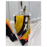 A two-piece snowmobile suit