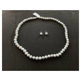 MCYS Gray Cultured Freshwater Pearl (6mm) Necklace and Matching Stud (7-1/2mm) Earrings Set in Sterling Silver