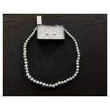 MCYS Gray Cultured Freshwater Pearl (6mm) Necklace and Matching Stud (7-1/2mm) Earrings Set in Sterling Silver