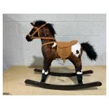 Qaba Kids Wooden Plush Ride-On Rocking Horse Chair Toy with Realistic Sounds Dark Brown/White