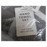 6 pack Grey Hand Towel Set 16 x 26"...