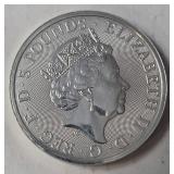 2 Oz. 2019 British  £5 Pounds .9999 Fine Silver - Queens Beasts Falcon Of Plantagenets -BU