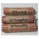 3 - Rolls of Wheat Pennies (Mixed Dates)