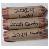 3 - Rolls 2024 Pennies - UNC