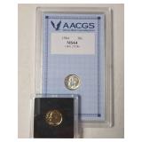 1964 Silver Dime in Slab (MS64), 2014 Gold Plated Dime in Airtite Slab