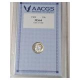 1964 Silver Dime in Slab (MS64), 2014 Gold Plated Dime in Airtite Slab