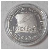 1 Oz. Silver - US Constitution Liberty Coin - 200th Anniversary 1787-1987 - Proof Mint - Velvet Case