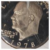 1973,74,76,78 Ike Proof Silver Dollars