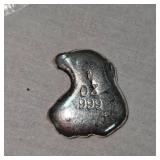 1 ounce Silver Bald Eagle Head Poured Ingot, .999 Silver