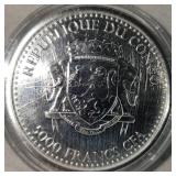 2016 1 oz Silver Congo Silverback -5000 francs