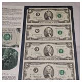 1976 US Bureau Engraving and Printing 4 Uncut 1976 $2 Bills UNC