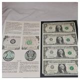 1995 US Bureau Engraving and Printing 4 Uncut 1995 $2 Bills UNC