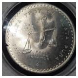 1980 Mexican Onza Silver Coin Encaps, Very Nice