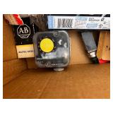Box of Industrial Electrical Parts and Controls Including Allen-Bradley, Relays, Adapters, and Connectors