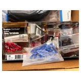 Box of Vintage and Modern Electronic Parts and Components Assortment