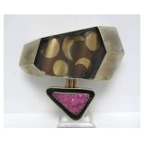 Large Signed Sterling Silver Copper & 18K Gold Designer Modernist Brooch