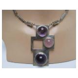Large Sterling Silver & Gemstone Designer Pendant Necklace by Burle Marx