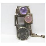 Large Sterling Silver & Gemstone Designer Pendant Necklace by Burle Marx