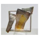 Gorgeous Sculptural Modernist Sterling Silver & 14K Gold Brooch