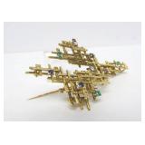Exceptional Solid 18K Gold & Gemstone Brutalist Brooch Pendant