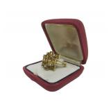 Wonderful Solid 18K Gold Brutalist Design Ring w/Diamonds