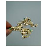 Exceptional Solid 18K Gold & Gemstone Brutalist Brooch Pendant