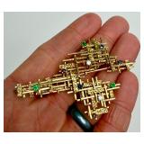 Exceptional Solid 18K Gold & Gemstone Brutalist Brooch Pendant