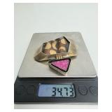 Large Signed Sterling Silver Copper & 18K Gold Designer Modernist Brooch