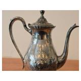 900-grams Silverplated Coffee Pot by Wilcox Silver Plate Co. / Mid-Century Modern style / #N7041 design / Lady Mary pattern / 9 1/2" x 5" x 11 1/2"